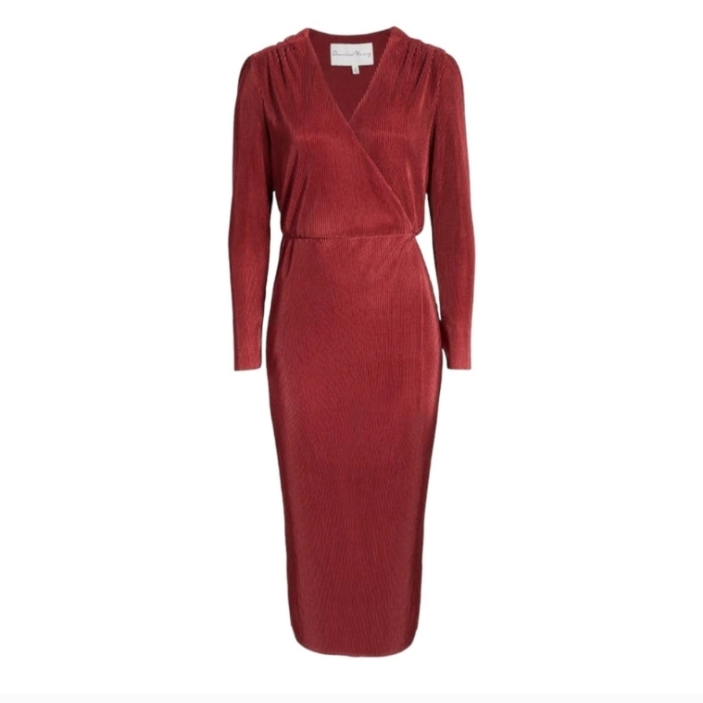 Charles Henry Pleated plisse Wrap Dress